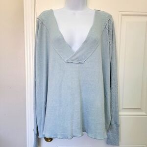 Free People We The Free Light Blue Long Sleeve Relaxed Fit Ribbed Knit Top S